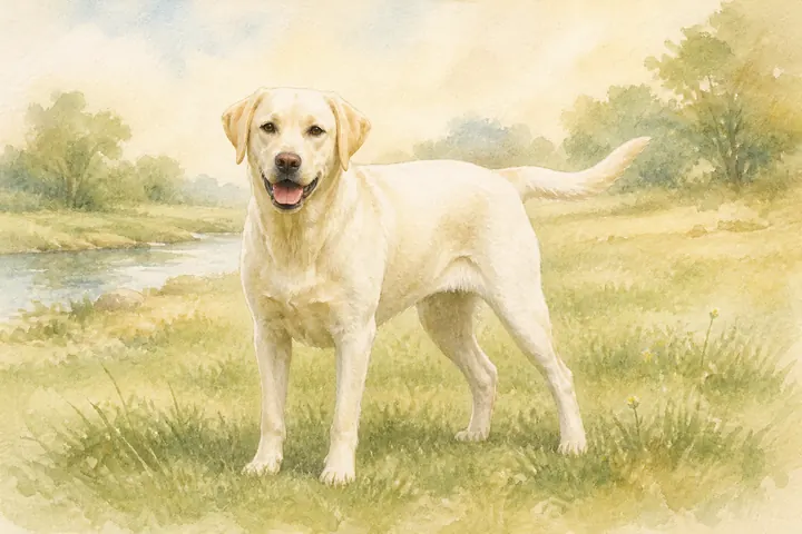 Watercolor style custom pet portrait — wide composition
